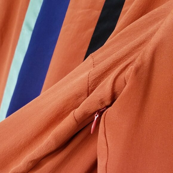 HARLYN Anthropologie 100% Silk Mini Shift Dress Orange Rust Colorblock Geometric - Picture 13 of 15